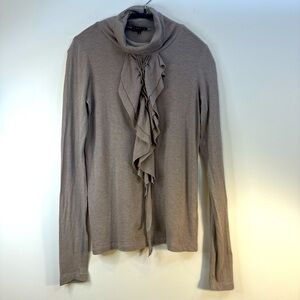 Theory Top Blouse Ruffled Turtleneck Tan Beige Sz S Women’s Blended Knit